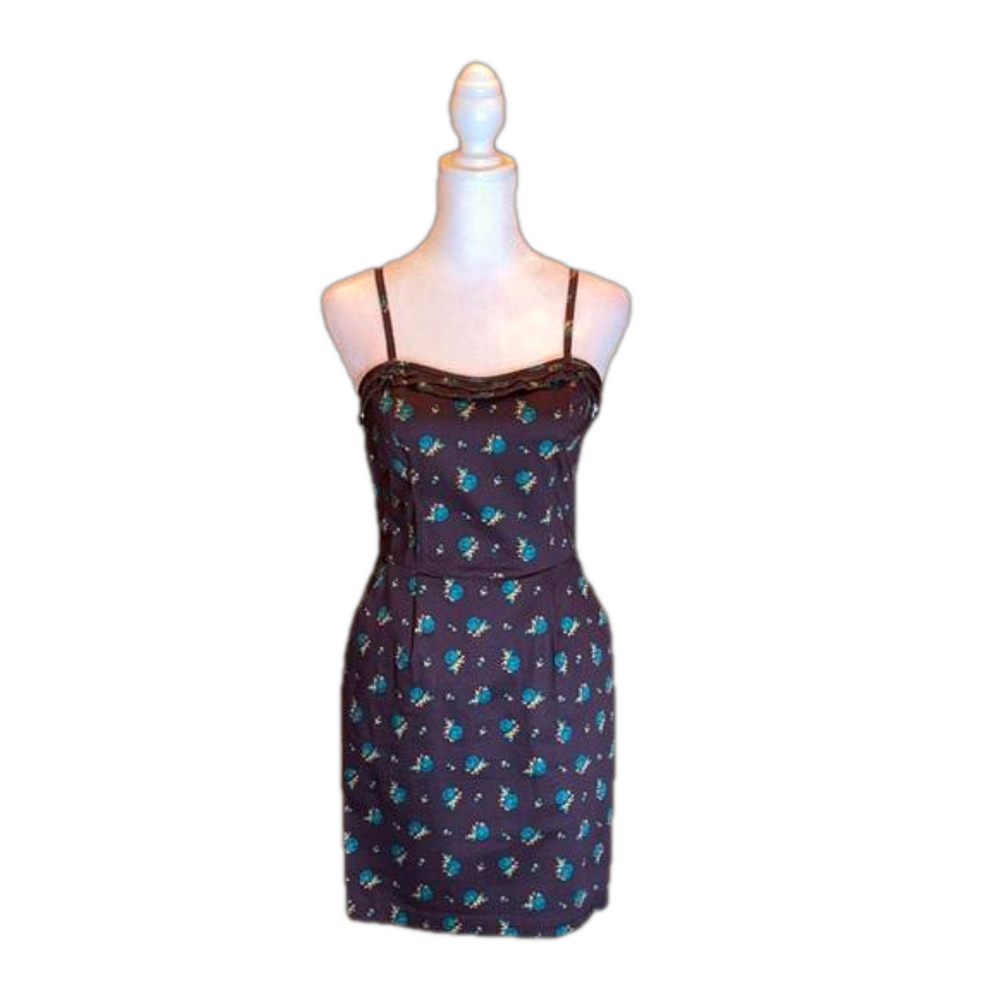 HERITAGE 1981 Eggplant Purple & Teal Floral Print Halter Summer Dress Size S